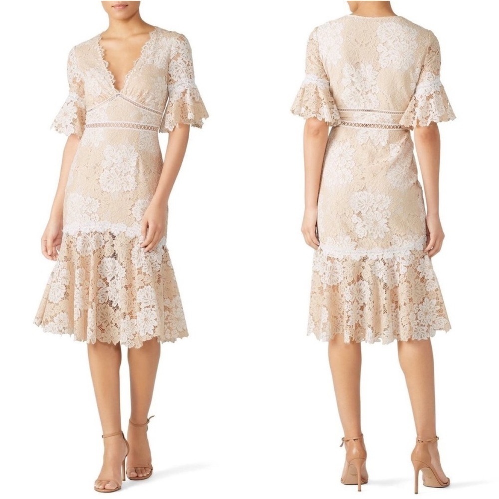 Saylor Ivory Maggy Floral Lace V-Neck Sheath Midi Dress Womens